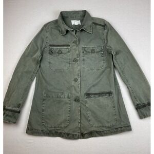 Caslon Women's Jacket‎ Sz Small Utility Army Cargo Pockets Button Up Embroidered